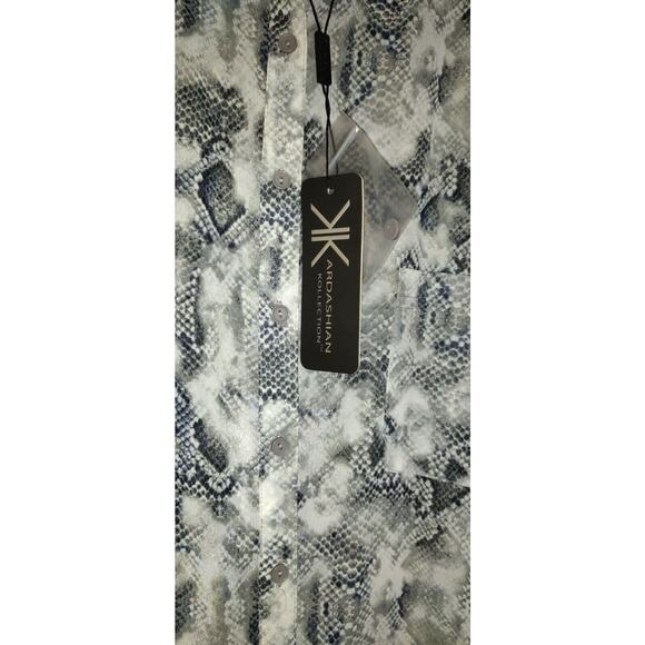 Kardashian Kollection Tunic Sheer Blouse BLACK WHITE NAVY PYTHON Snakeskin Sz XL - Picture 4 of 16